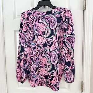 Lilly Pulitzer Pink and Navy Paisley Blouse